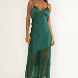Ciao, Bella Tied Back Lace Hem Dress Forest Green