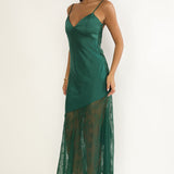 Ciao, Bella Tied Back Lace Hem Dress Forest Green
