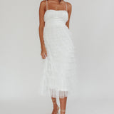 Garden Party Tiered Frill Midi Dress White