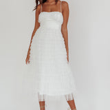 Garden Party Tiered Frill Midi Dress White
