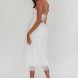 Garden Party Tiered Frill Midi Dress White