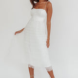 Garden Party Tiered Frill Midi Dress White