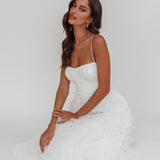 Garden Party Tiered Frill Midi Dress White