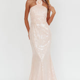 High Roller Flower Decoration Halter Dress Sequin Pink
