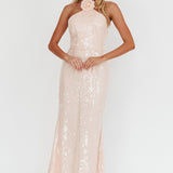 High Roller Flower Decoration Halter Dress Sequin Pink
