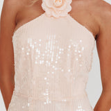 High Roller Flower Decoration Halter Dress Sequin Pink