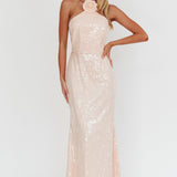 High Roller Flower Decoration Halter Dress Sequin Pink
