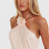 High Roller Flower Decoration Halter Dress Sequin Pink