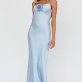 High Roller Cowl Back Rosette Maxi Dress Blue