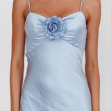 High Roller Cowl Back Rosette Maxi Dress Blue