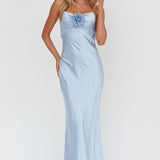 High Roller Cowl Back Rosette Maxi Dress Blue