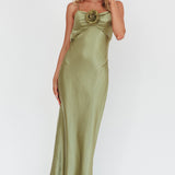 High Roller Cowl Back Rosette Maxi Dress Olive