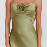 High Roller Cowl Back Rosette Maxi Dress Olive