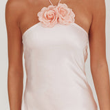 High Roller Flower Decoration Halter Dress Baby Pink