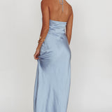 High Roller Flower Decoration Halter Dress Blue