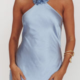 High Roller Flower Decoration Halter Dress Blue