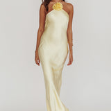 High Roller Flower Decoration Halter Dress Butter
