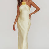 High Roller Flower Decoration Halter Dress Butter