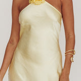 High Roller Flower Decoration Halter Dress Butter