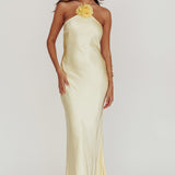 High Roller Flower Decoration Halter Dress Butter