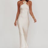 High Roller Flower Decoration Halter Dress Champagne