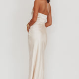 High Roller Flower Decoration Halter Dress Champagne