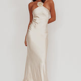 High Roller Flower Decoration Halter Dress Champagne