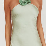 High Roller Flower Decoration Halter Dress Sage