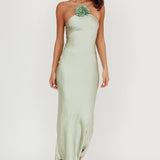 High Roller Flower Decoration Halter Dress Sage