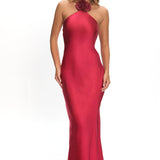 High Roller Flower Decoration Halter Dress Wine