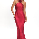 High Roller Flower Decoration Halter Dress Wine