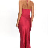 High Roller Flower Decoration Halter Dress Wine