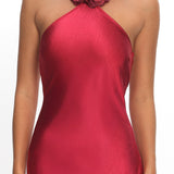 High Roller Flower Decoration Halter Dress Wine