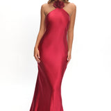 High Roller Flower Decoration Halter Dress Wine
