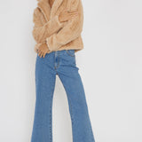 Savelle Notch Lapel Faux Fur Jacket Camel