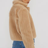 Savelle Notch Lapel Faux Fur Jacket Camel
