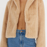 Savelle Notch Lapel Faux Fur Jacket Camel