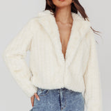 Savelle Notch Lapel Faux Fur Jacket Cream