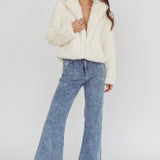 Savelle Notch Lapel Faux Fur Jacket Cream