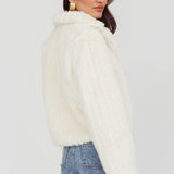 Savelle Notch Lapel Faux Fur Jacket Cream
