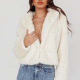 Savelle Notch Lapel Faux Fur Jacket Cream