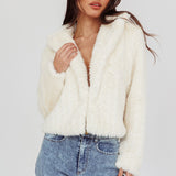 Savelle Notch Lapel Faux Fur Jacket Cream