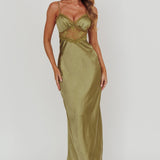 Her theory Lace Trim Maxi Dress Olive