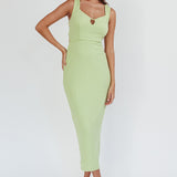 Jennine Lace-Up Back Midi Dress Matcha