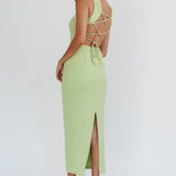Jennine Lace-Up Back Midi Dress Matcha