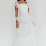 Delwynn Puff Sleeve Layered Midi Dress White
