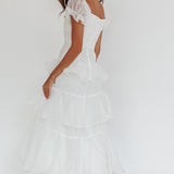 Delwynn Puff Sleeve Layered Midi Dress White