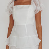 Delwynn Puff Sleeve Layered Midi Dress White