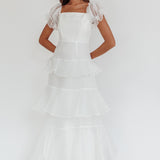 Delwynn Puff Sleeve Layered Midi Dress White