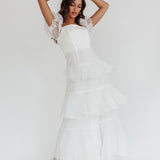 Delwynn Puff Sleeve Layered Midi Dress White